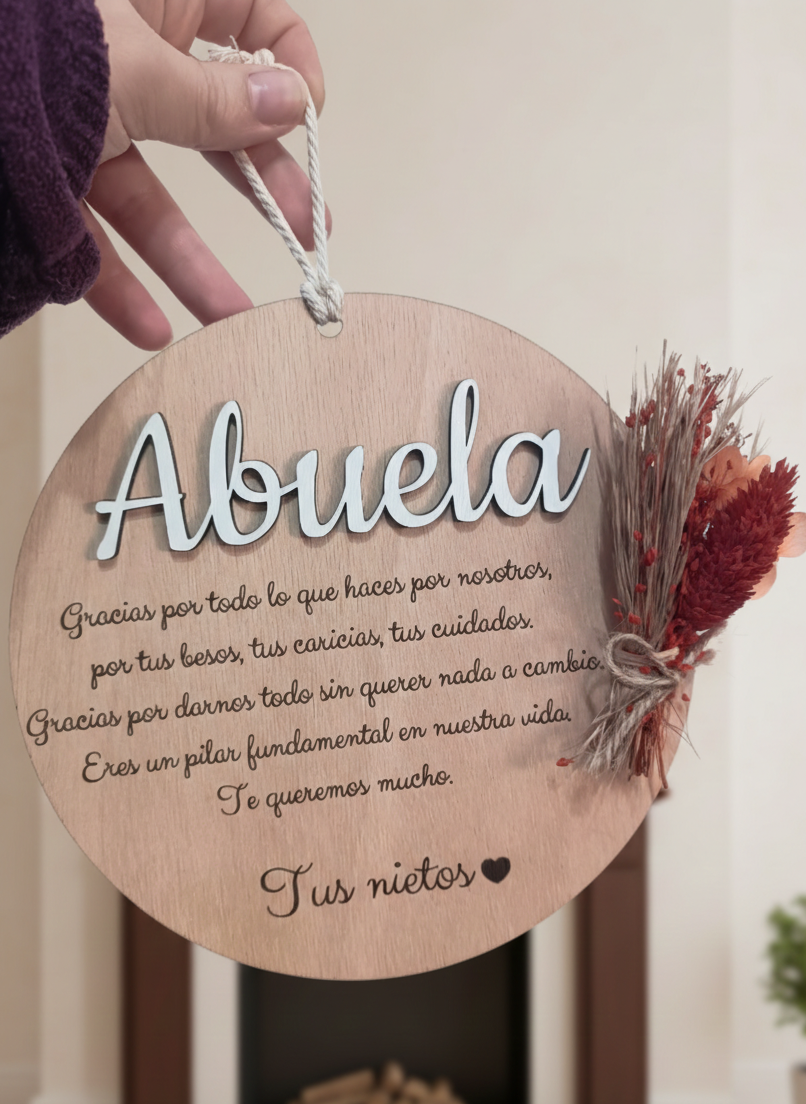 PLACA DE MADERA "ABUELA" PERSONALIZADA ❤️