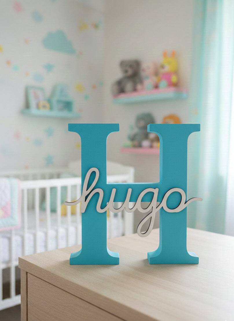 INICIAL 3D + NOMBRE EN MADERA